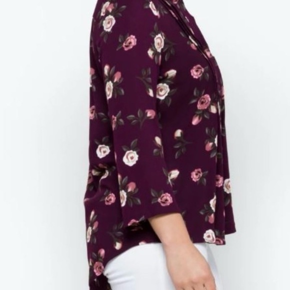 Monday Fun Kearney Dark Purple Boho Floral Henley Top Size Small - Picture 2 of 9